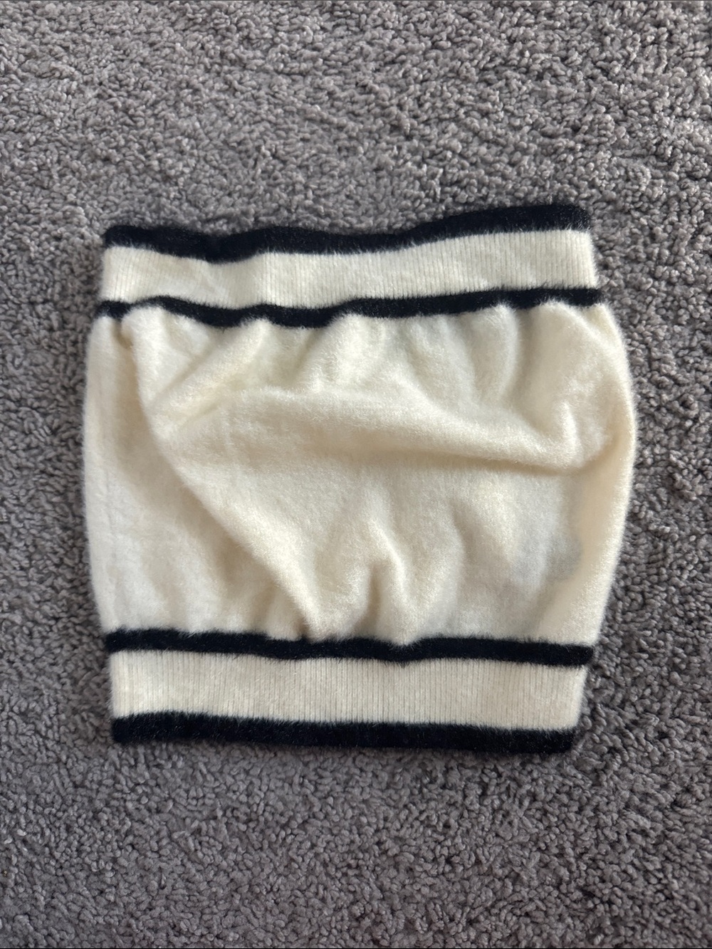 Cream Knit Tube Top with Black Stripe Trim